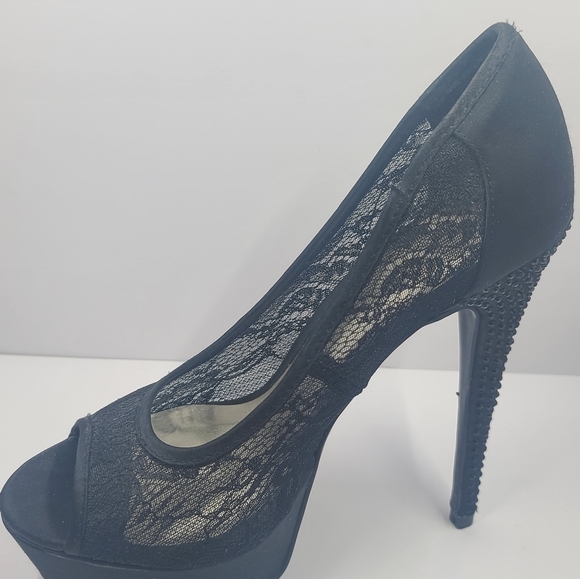 BEBE Black Lace Stiletto Open Toe - Picture 4 of 8